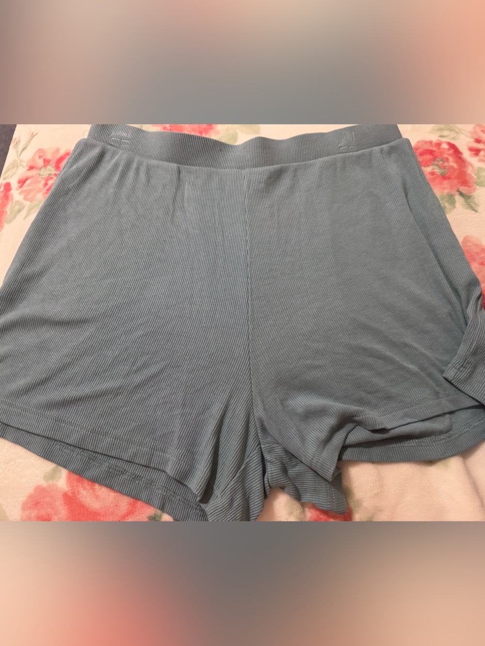 Sweet Romeo Light Blue Ribbed Athletic Lounge Shorts